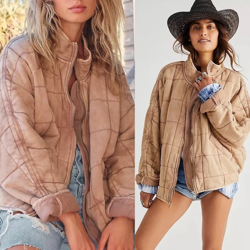 Free People Dolman Quilted Knit Jacket Tan Brown XS